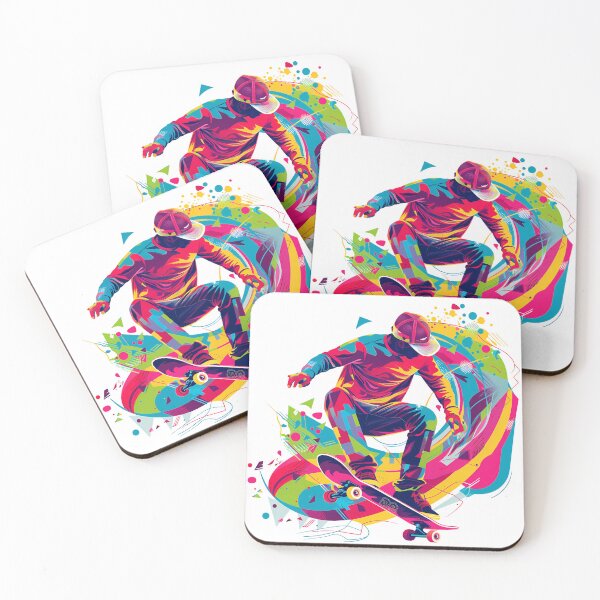 Item preview, Vibrant Retro-Futuristic Skateboarder Abstract Geometric Urban Art designed and sold by DesignArtist.ia.