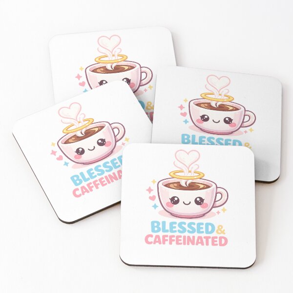 Item preview, Blessed & Caffeinated Kawaii Coffee Cup | Cute Christian Coffee Lover Pastel Aesthetic  designed and sold by JB-squared Design.