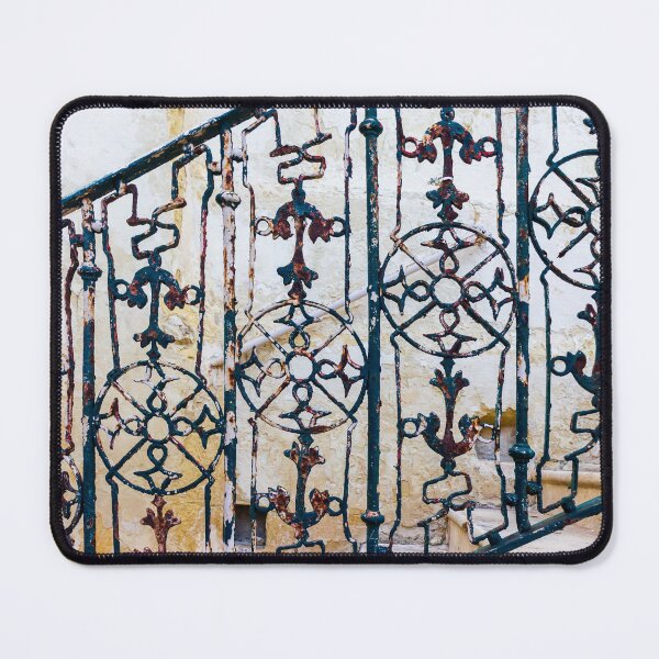 Item preview, Vintage Wrought Iron Railing With Rusted Decorative Pattern on Stone Staircase designed and sold by Nmallia.