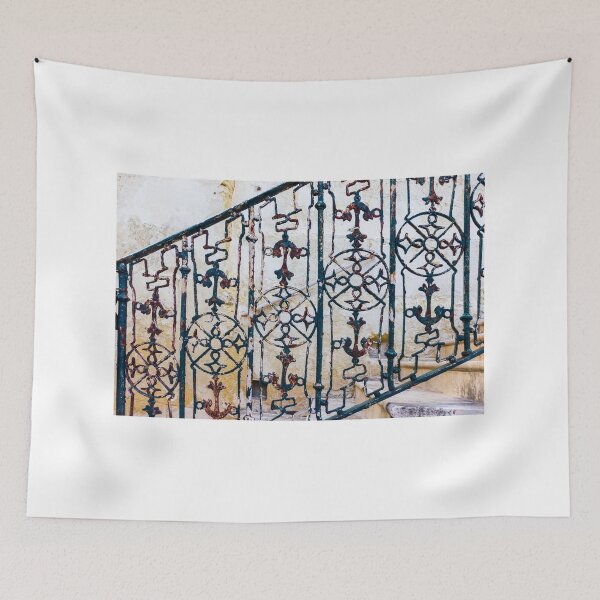 Item preview, Vintage Wrought Iron Railing With Rusted Decorative Pattern on Stone Staircase designed and sold by Nmallia.