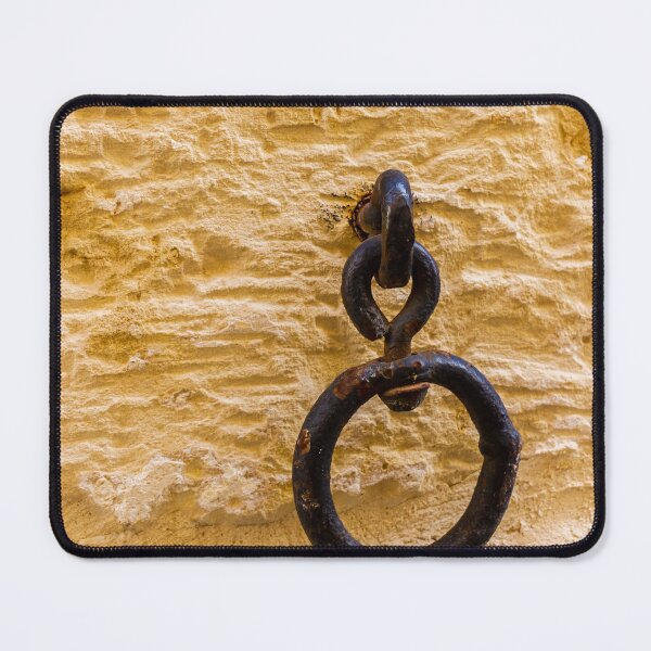 Item preview, Rusty Iron Ring Mounted On A Yellow Textured Wall Accent In Vintage Architectural Detail designed and sold by Nmallia.