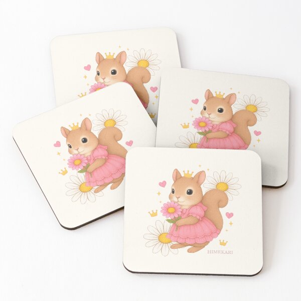 Item preview, Cute Squirrel in a Pink Dress with Flowers – Solid Cream designed and sold by HIMEKARI.