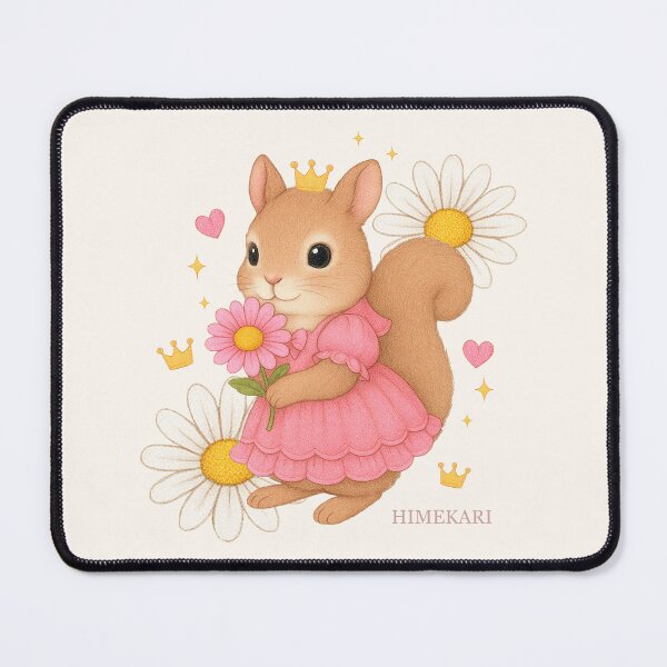 Item preview, Cute Squirrel in a Pink Dress with Flowers – Solid Cream designed and sold by HIMEKARI.
