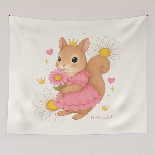 Item preview, Cute Squirrel in a Pink Dress with Flowers – Solid Cream designed and sold by HIMEKARI.