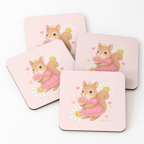 Item preview,  Cute Squirrel in a Pink Dress with Flowers – Solid Coral designed and sold by HIMEKARI.