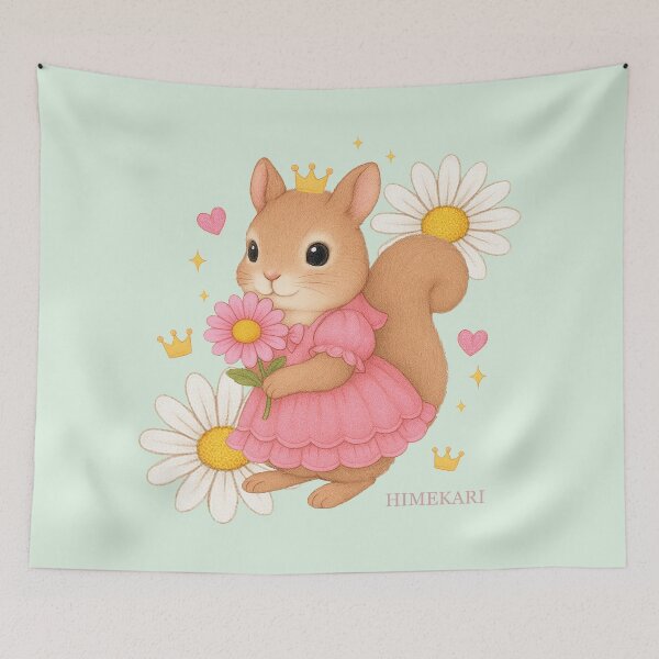 Item preview, Cute Squirrel in a Pink Dress with Flowers – Solid Mint designed and sold by HIMEKARI.