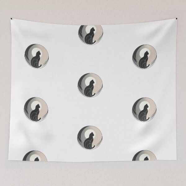 Item preview, Minimal Geometric Cat Silhouette – Moon Balance Aesthetic Design designed and sold by hela97.