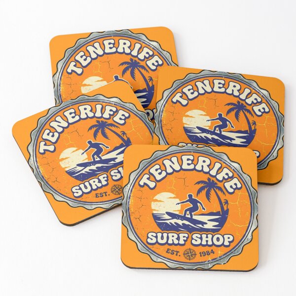 Item preview, Vintage Tenerife Surf Shop Retro Sun and Palm Tree Surfing Badge designed and sold by MT-Hub | Cute Aesthetic Art, Stickers & Phone Cases.
