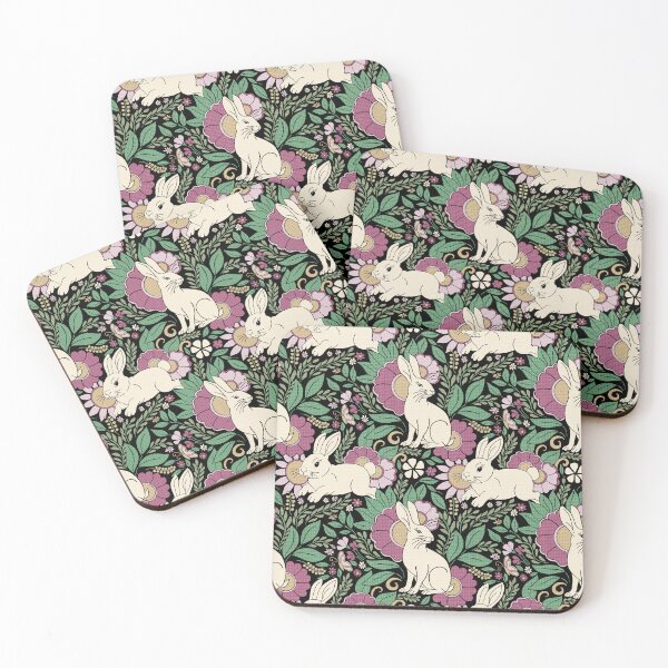 Item preview, Black Bunny Botanical Folk Art Floral Seamless Pattern designed and sold by DColourMuse.