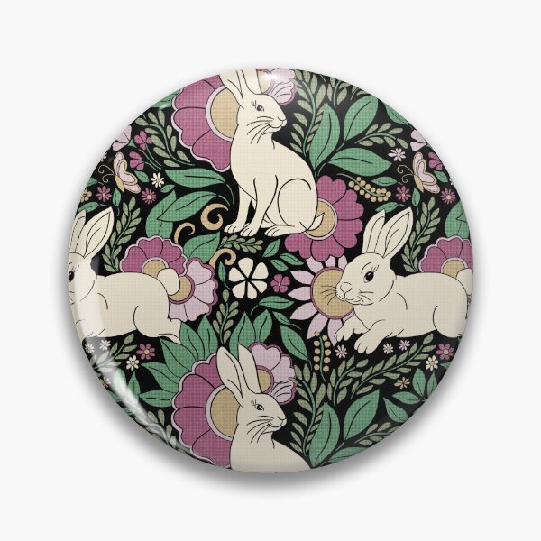 Item preview, Black Bunny Botanical Folk Art Floral Seamless Pattern designed and sold by DColourMuse.