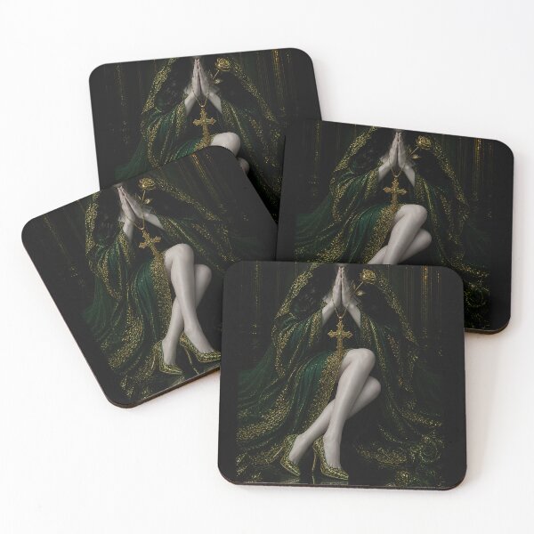 Item preview, Mystic Gothic Woman in Prayer with Golden Cross designed and sold by DarkLuxuryArt.
