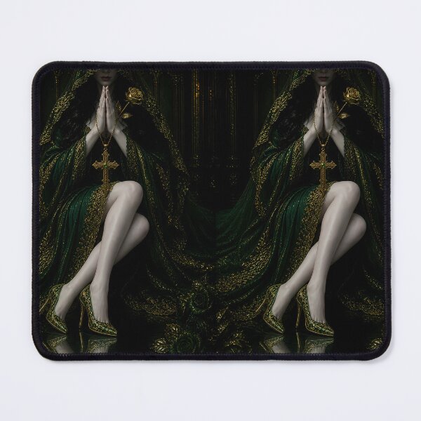 Item preview, Mystic Gothic Woman in Prayer with Golden Cross designed and sold by DarkLuxuryArt.