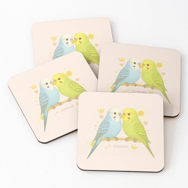 Item preview, Budgie Couple with Daisies - Solid Coral designed and sold by HIMEKARI.