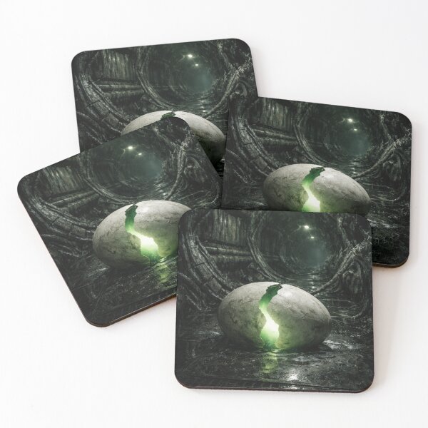 Item preview, Glowing Cracked Alien Egg Dark Spaceship Horror Poster designed and sold by Cine8.