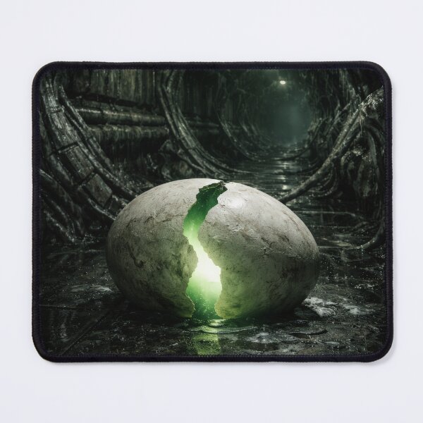 Item preview, Glowing Cracked Alien Egg Dark Spaceship Horror Poster designed and sold by Cine8.