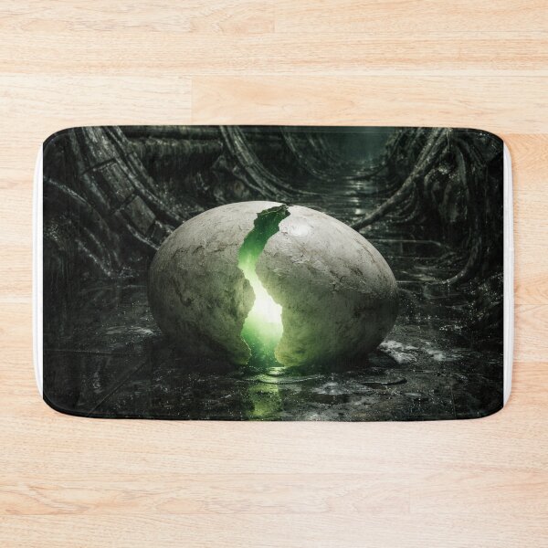 Item preview, Glowing Cracked Alien Egg Dark Spaceship Horror Poster designed and sold by Cine8.