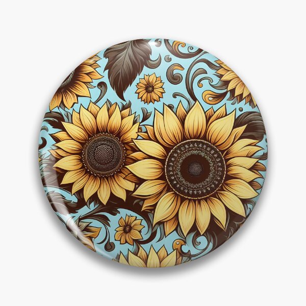 Item preview, Vintage Sunflower Scroll Pattern on Sky Blue designed and sold by Apex Designs.
