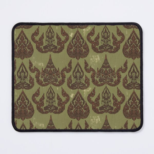 Item preview, Vintage Thai Thep Phanom Pattern - Olive & Brown Woodblock Art designed and sold by warayut.