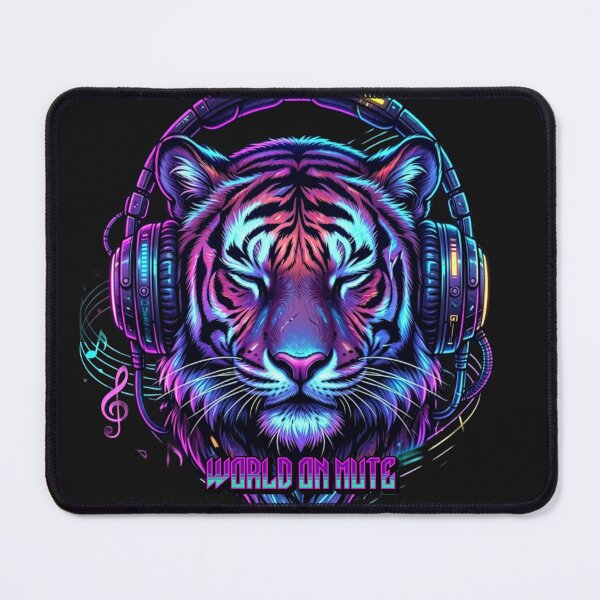Item preview, World On Mute Cyberpunk Tiger Headphones Music Lover Design designed and sold by StillWildink.