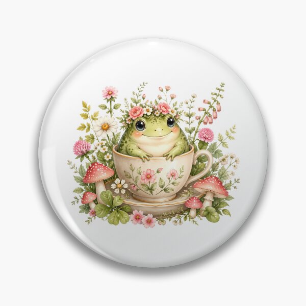 Item preview, Cute Frog in Teacup Cottagecore Floral Mushroom Kawaii designed and sold by CutOutIdols.