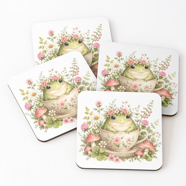 Item preview, Cute Frog in Teacup Cottagecore Floral Mushroom Kawaii designed and sold by CutOutIdols.