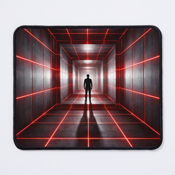 Item preview, Man Silhouette Red Laser Grid Dark Corridor Thriller Poster designed and sold by Cine8.
