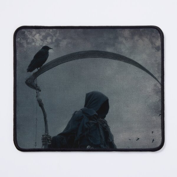 Item preview, Dark Reaper with Raven, Hooded Gothic Figure, Moody Fantasy Atmosphere, Occult Shadow Art designed and sold by CosmicAnomaly.