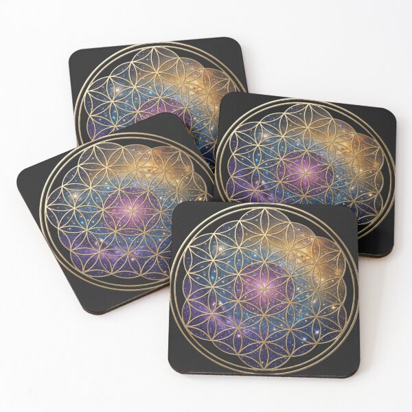 Item preview, Celestial Flower of Life - Golden Geometric Galaxy Circle Art designed and sold by KireaDesigns.