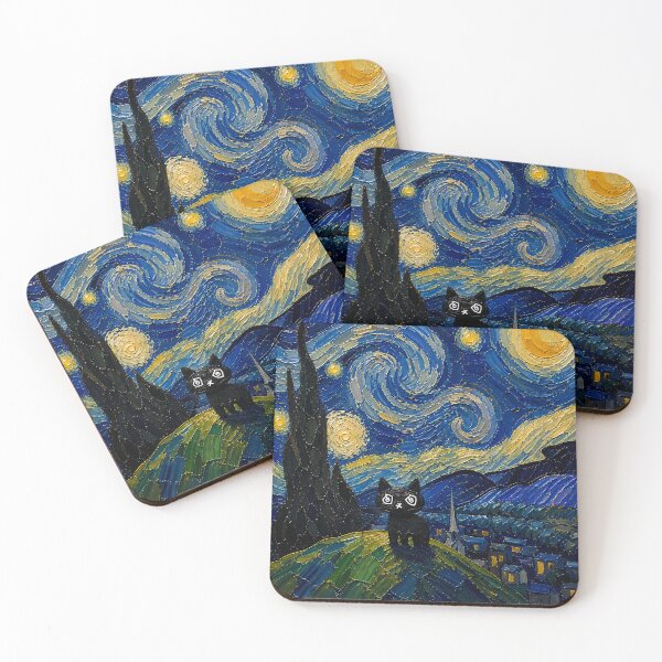 Item preview, Starry Night Style Black Cat Painting designed and sold by PawsInBloom.