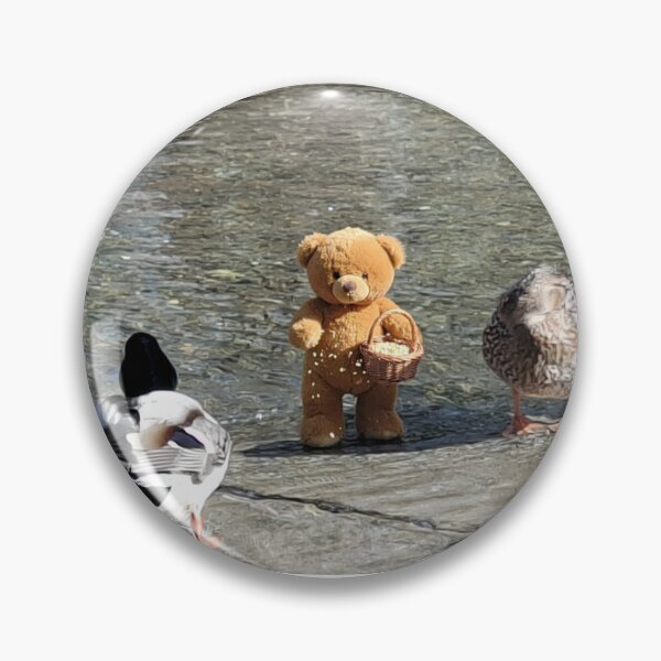 Item preview, Plush Bear Feeding Ducks in a Peaceful Nature Scene designed and sold by pasalagabriela.