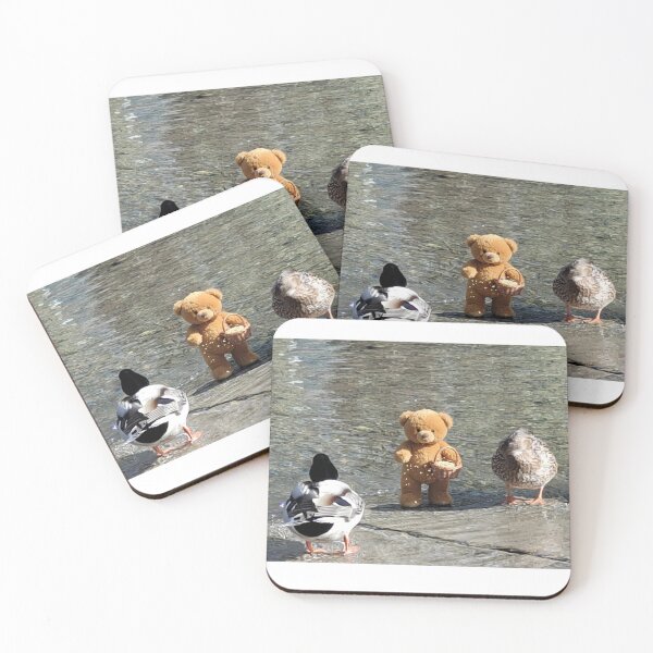 Item preview, Plush Bear Feeding Ducks in a Peaceful Nature Scene designed and sold by pasalagabriela.