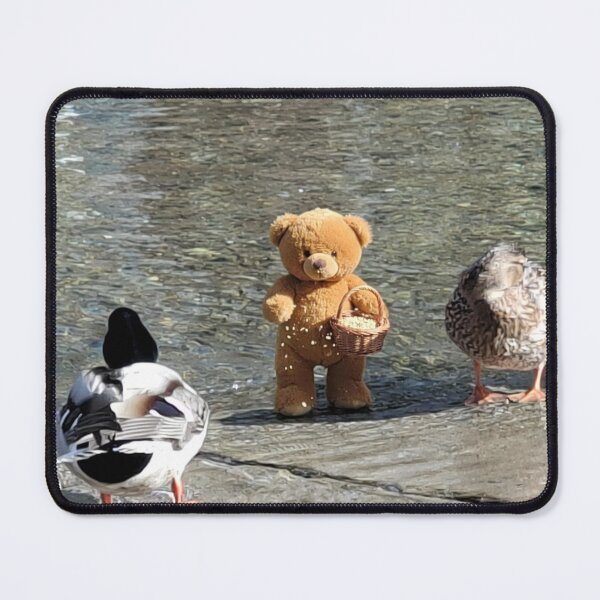 Item preview, Plush Bear Feeding Ducks in a Peaceful Nature Scene designed and sold by pasalagabriela.