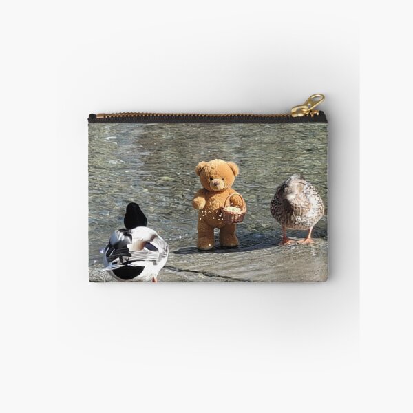 Item preview, Plush Bear Feeding Ducks in a Peaceful Nature Scene designed and sold by pasalagabriela.