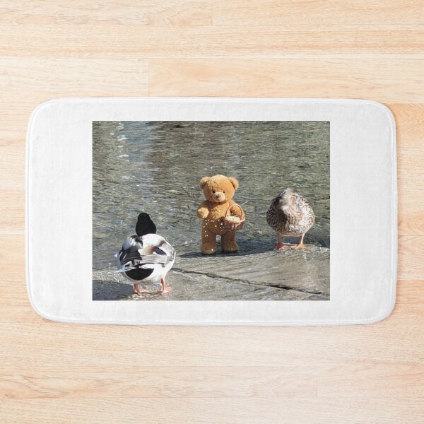 Item preview, Plush Bear Feeding Ducks in a Peaceful Nature Scene designed and sold by pasalagabriela.