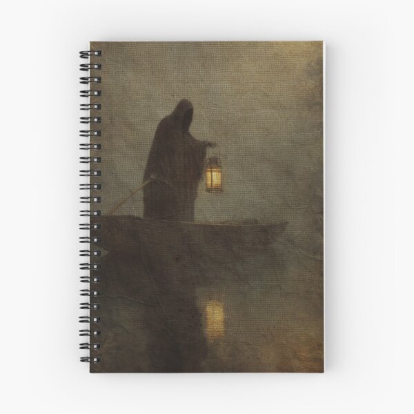 Item preview, Lonely Ferryman, Dark Fantasy Boat Scene, Gothic Lantern Figure, Haunted Journey Aesthetic designed and sold by CosmicAnomaly.