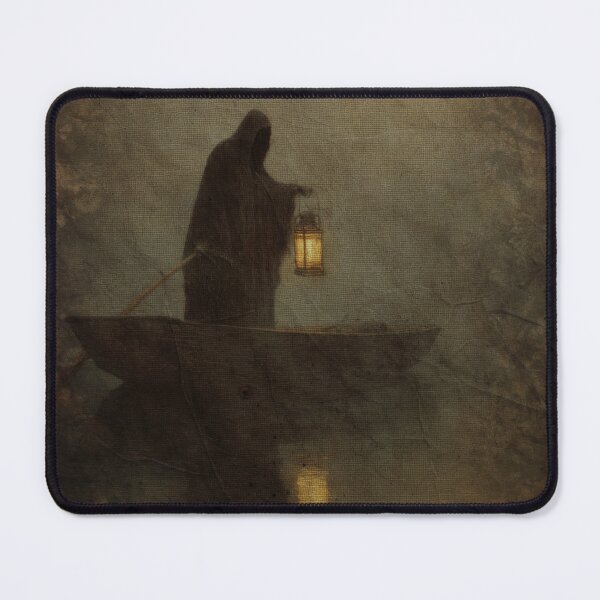 Item preview, Lonely Ferryman, Dark Fantasy Boat Scene, Gothic Lantern Figure, Haunted Journey Aesthetic designed and sold by CosmicAnomaly.