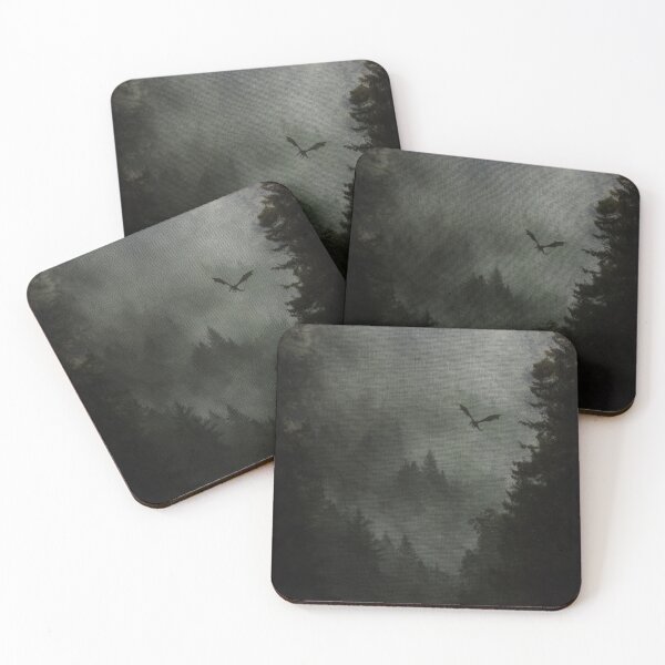 Item preview, Dark Forest Mist with Flying Dragon, Moody Fantasy Landscape, Gothic Woodland Atmosphere designed and sold by CosmicAnomaly.