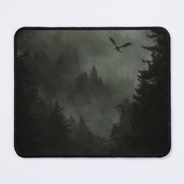 Item preview, Dark Forest Mist with Flying Dragon, Moody Fantasy Landscape, Gothic Woodland Atmosphere designed and sold by CosmicAnomaly.