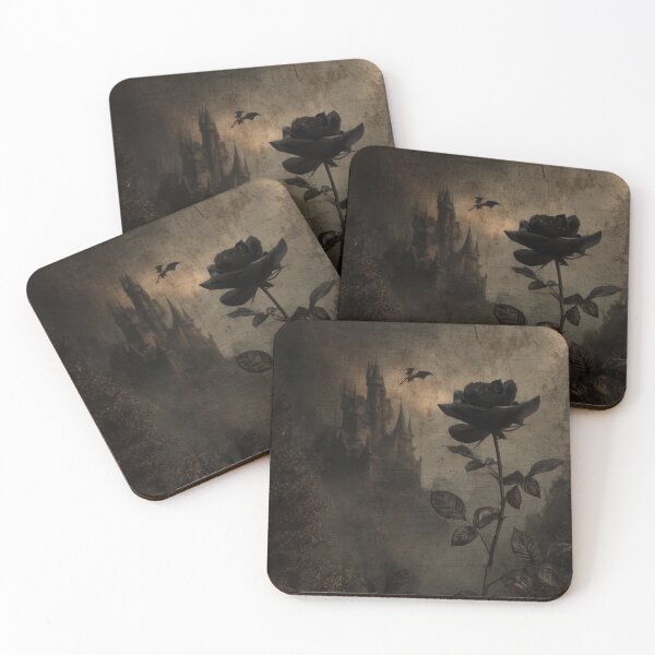 Item preview, Dark Gothic Rose with Castle, Fantasy Landscape, Black Flower, Moody Romantic Atmosphere designed and sold by CosmicAnomaly.