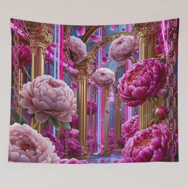 Item preview, Neon Peony Cathedral – Rococo Punk Floral Fantasy designed and sold by VelvetThornsArt.