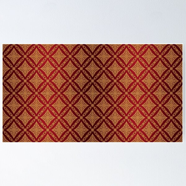 Item preview, Elegant Golden Thai Phum Khao Bin Pattern on Deep Red Silk designed and sold by warayut.