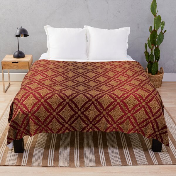 Item preview, Elegant Golden Thai Phum Khao Bin Pattern on Deep Red Silk designed and sold by warayut.
