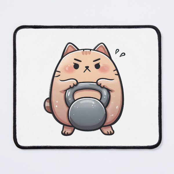 Item preview, Tiny But Mighty — Kawaii Gym Cat Kettlebell Struggle designed and sold by Mrokar.