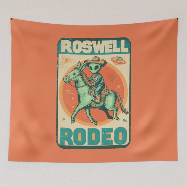 Item preview, Roswell Rodeo – Vintage Alien Cowboy Poster designed and sold by Cosmic Cactus.