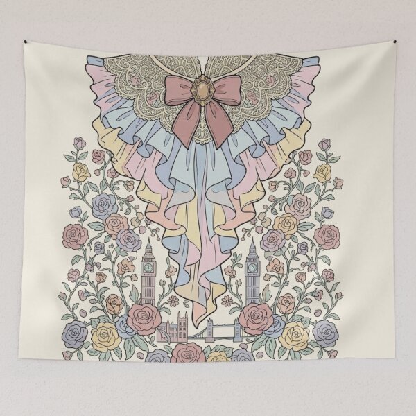 Item preview, Vintage Victorian Pastel Ruffle Collar & London Skyline Rose Garden designed and sold by MAGICKEY2024.