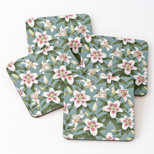 Item preview, Stargazer Lily Floral Pattern on Soft Teal designed and sold by IntelliMindDesigns.