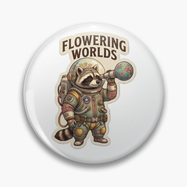 Item preview, Vintage Cottagecore Raccoon Astronaut Flowering Worlds Illustration designed and sold by AnkitCreates.