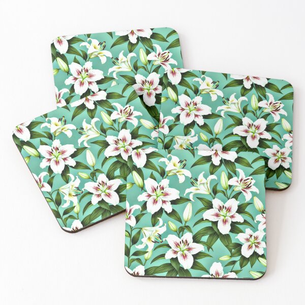 Item preview, Bright Aqua Stargazer Lily Pattern designed and sold by IntelliMindDesigns.