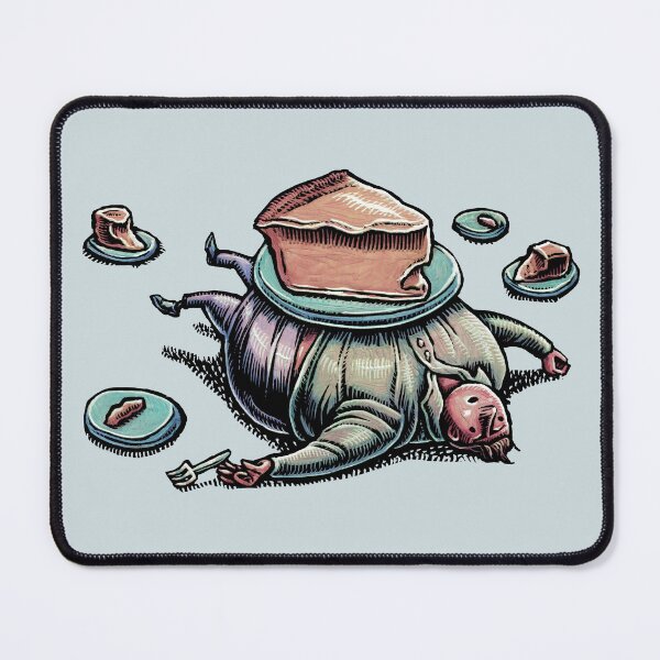 Item preview, man lies on his back with a huge slice of cheesecake on his big belly designed and sold by LisaHaney.