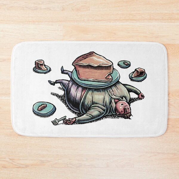 Item preview, man lies on his back with a huge slice of cheesecake on his big belly designed and sold by LisaHaney.